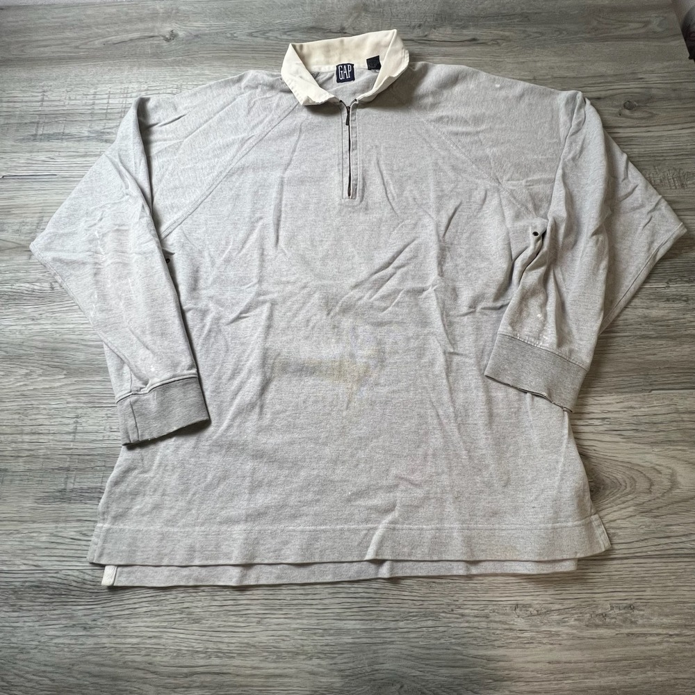 Gap Quarter Zip Rugby Shirt Mens L Gray Long Sleeve Vintage Cotton Pullover